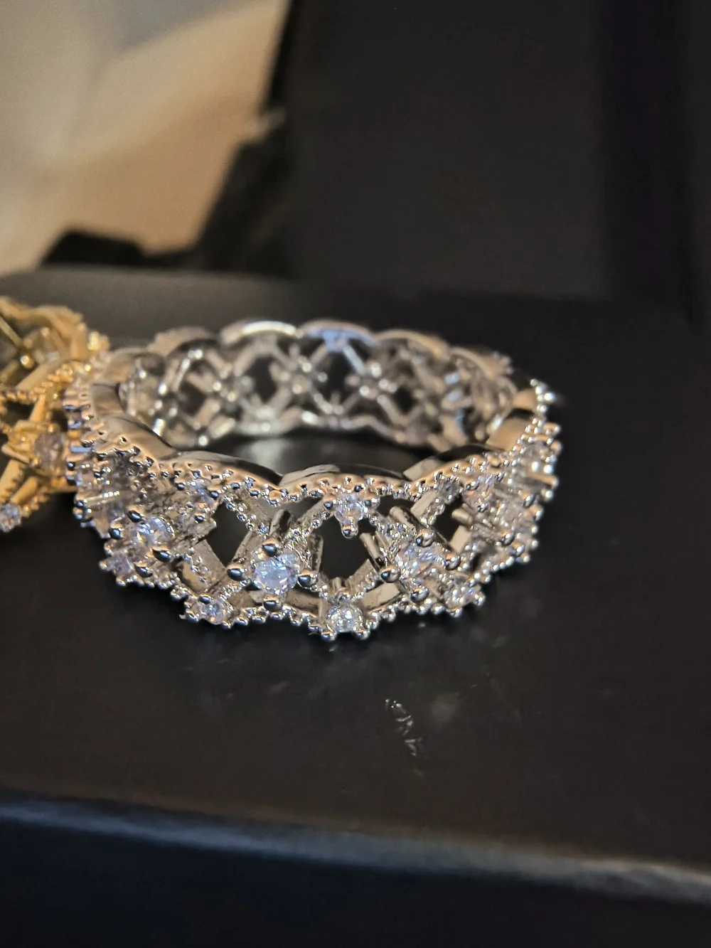 Elegant Lattice CZ Band Ring - Gold and Silver